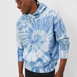 AMERICAN EAGLE Tie Dye Hoodie Sweatshirt Light Blue Medium M